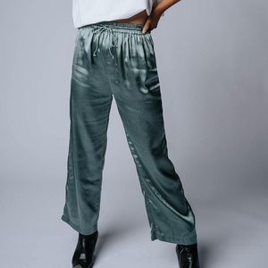 Bobbie Wren Take Me Away Satin Pants in Sage (WORN ONCE)